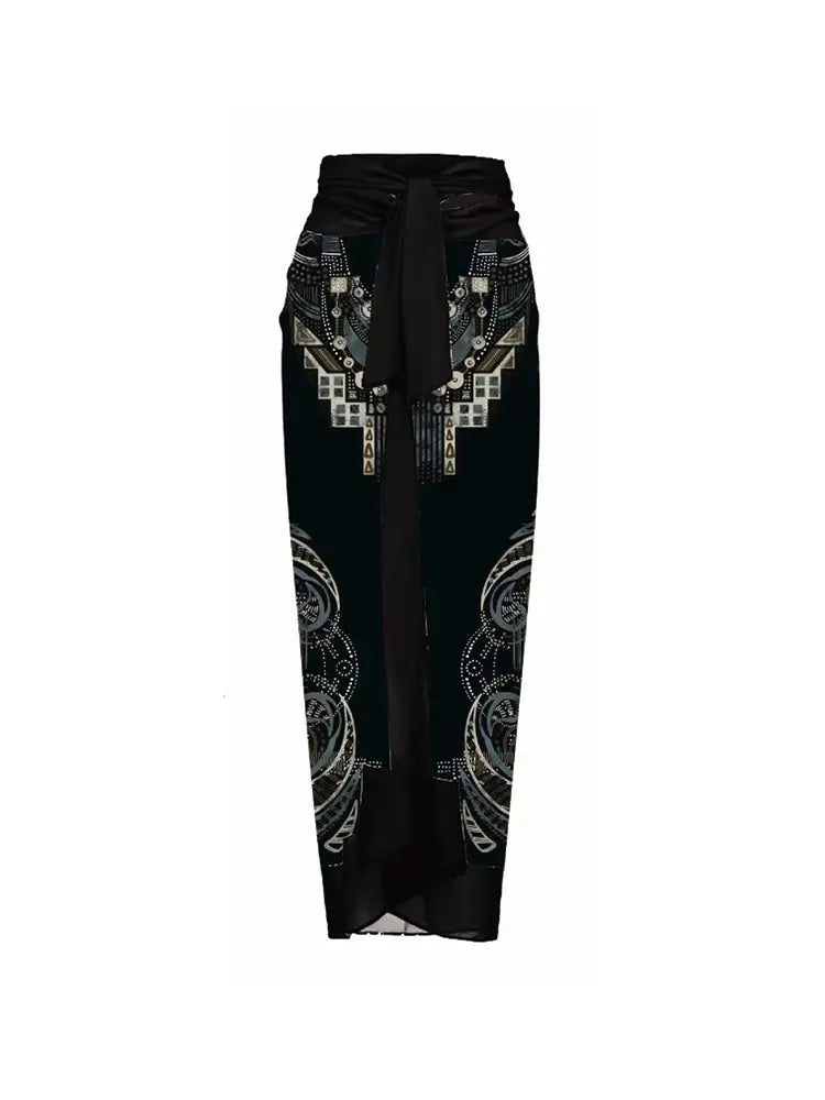 3D Black Floral Bust Decor Printed Swimsuit