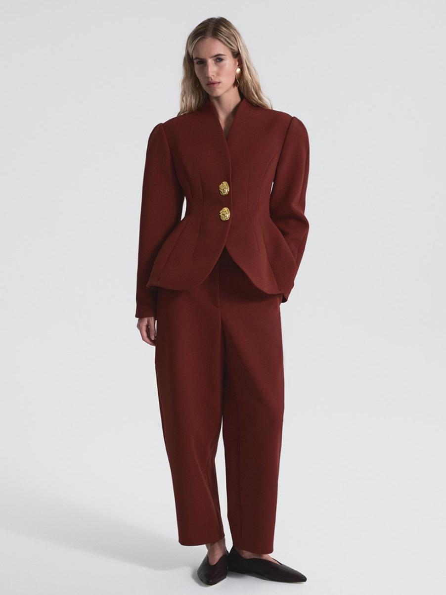 Burgundy Peplum Blazer and Trousers Set