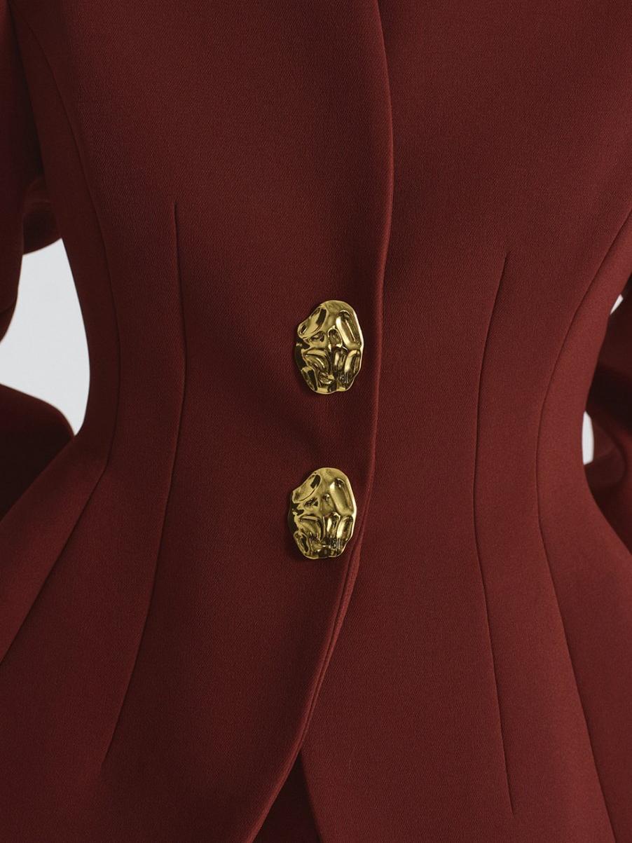 Burgundy Peplum Blazer and Trousers Set