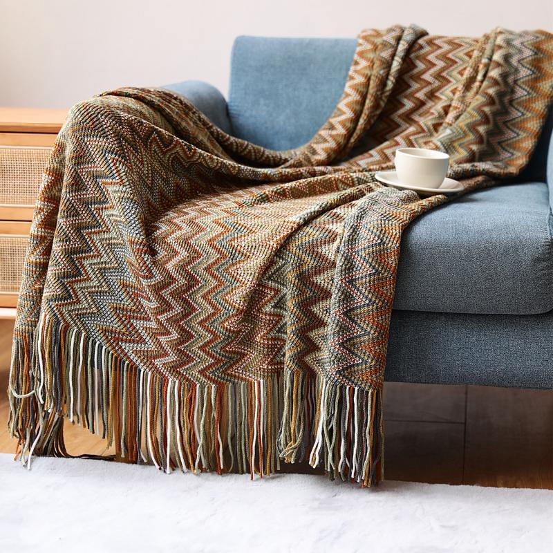 Striped Bohemian Knit Blanket