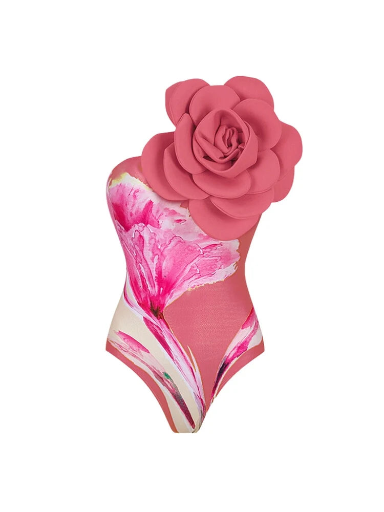 3D Floral Pink Print Swimsuit Set