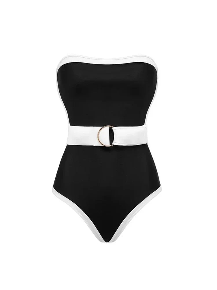 Black White Contrast Luxe Resort Swimsuit