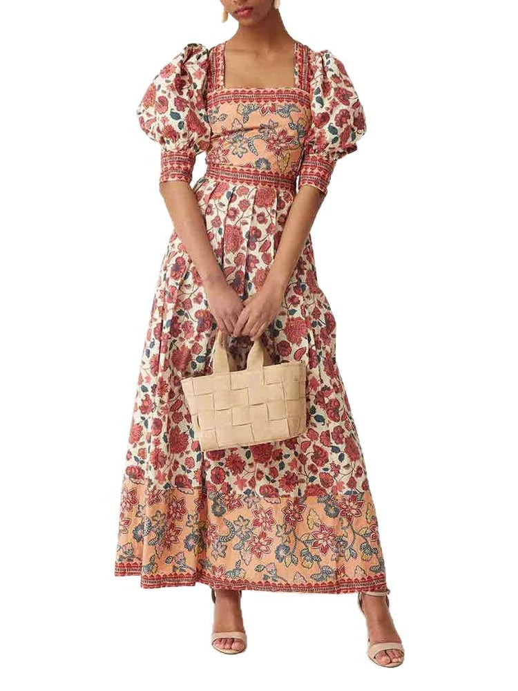 Floral Print Square Neck Top & Skirt Set