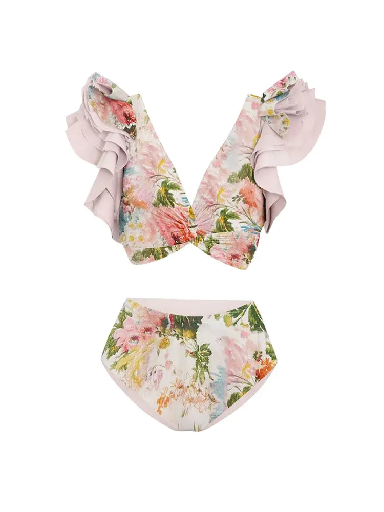 Ruffled Appliqué Sexy Bikini Set