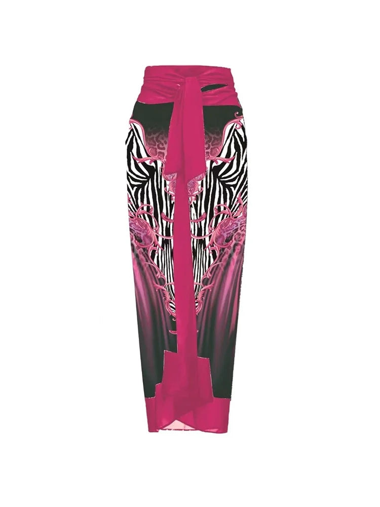 Magenta Floral Print 3D Flower Swimsuit