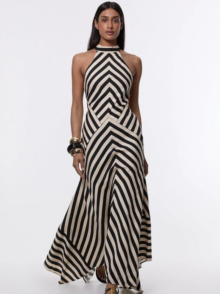 Mono Fluid Stripe Maxi Halter Dress