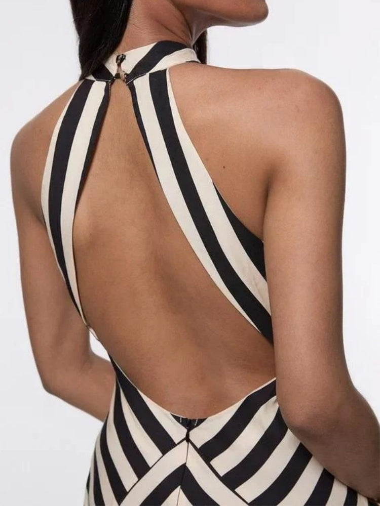 Mono Fluid Stripe Maxi Halter Dress