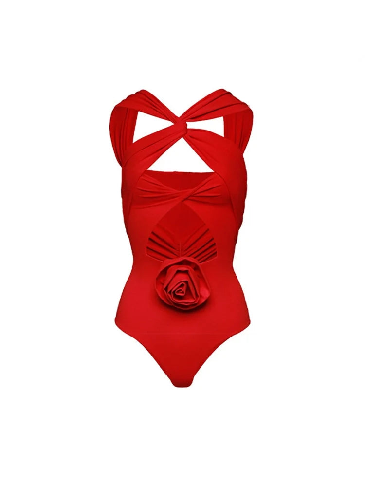Floral Appliqué Cutout Swimsuit Set