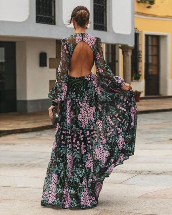 Belinda | Vintage floral backless maxi dress