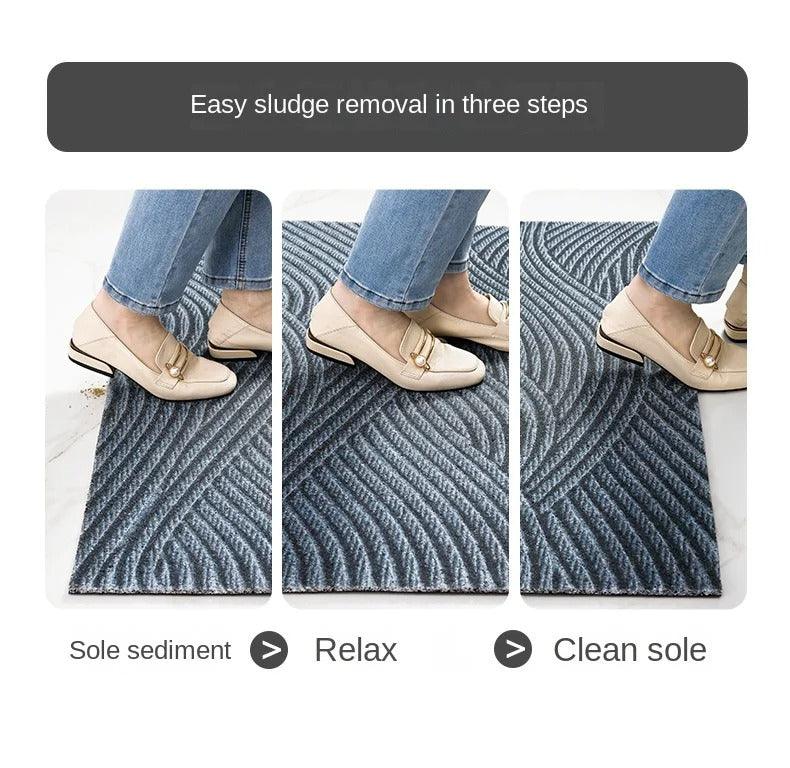 Non-slip gray doormat with curved line design, absorbent entryway rug for front door, hallway, or indoor outdoor use