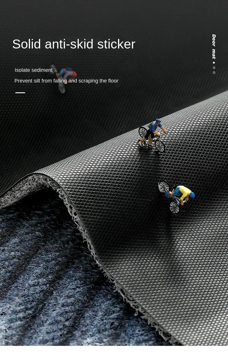 Non-slip gray doormat with curved line design, absorbent entryway rug for front door, hallway, or indoor outdoor use