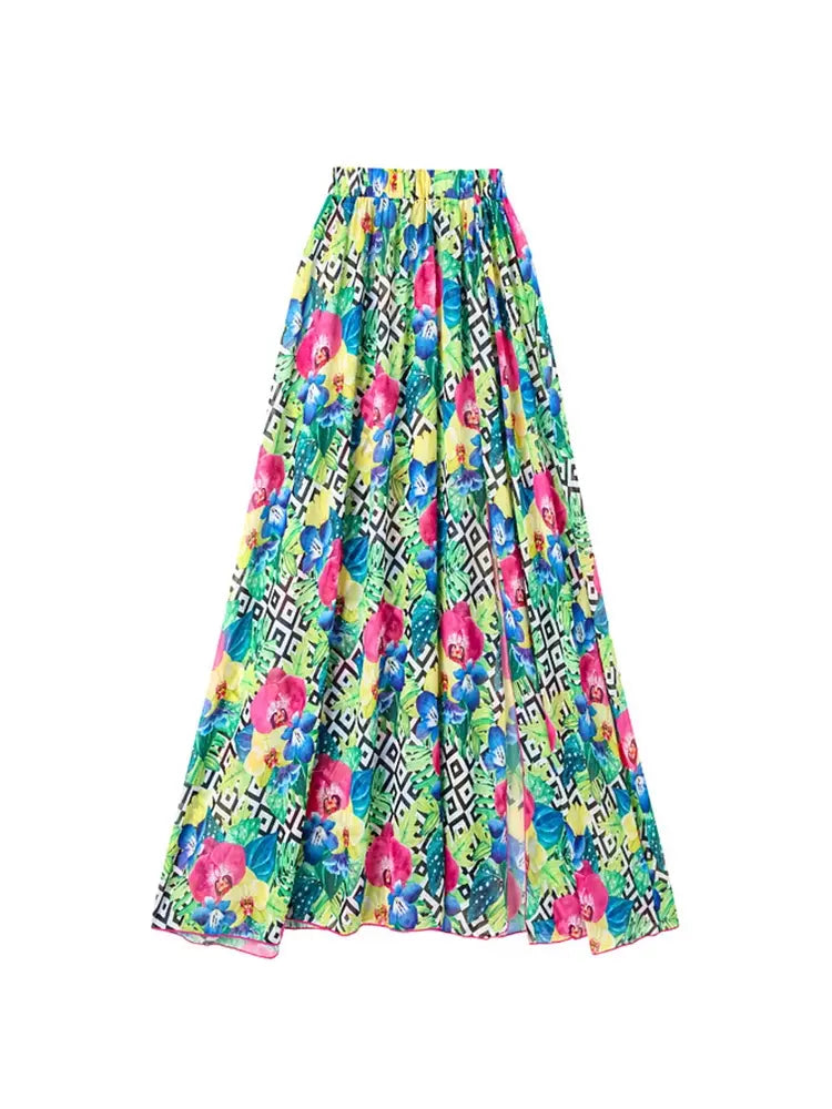 Orchid Strap Print Spaghetti Swimsuit Set