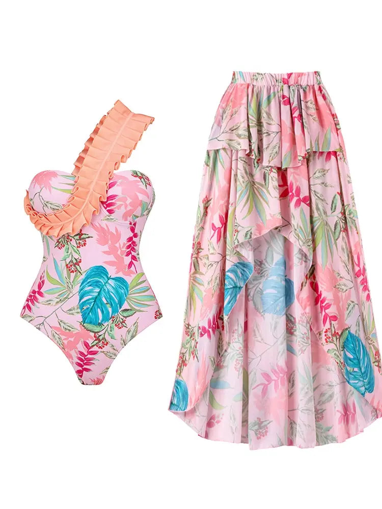 Vacation Floral Print Swimsuit Combo