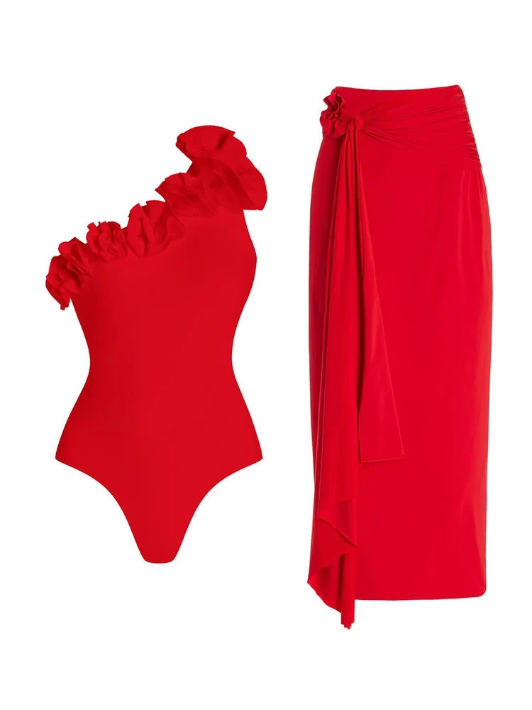 One-Shoulder 3D Floral Honeymoon Swimsuit