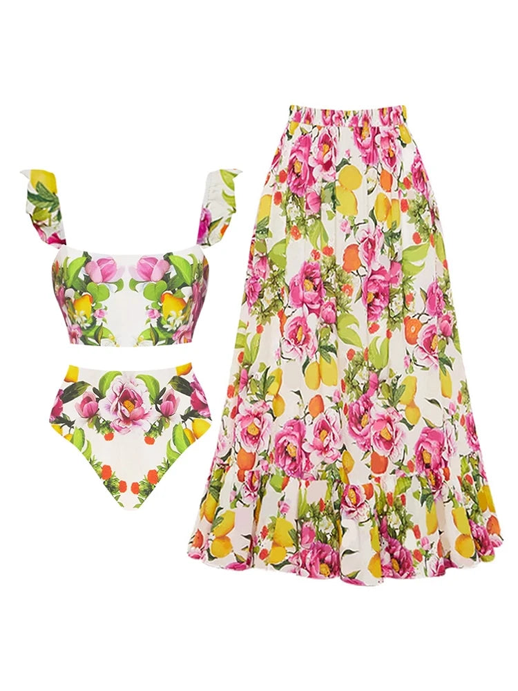 Floral Print High-Waist Bikini Set