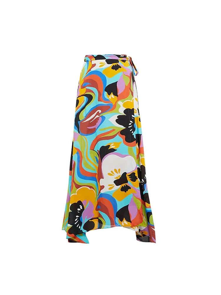 Deep V Halter Neck Print Sexy Swimsuit Set