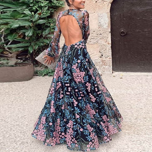 Belinda | Vintage floral backless maxi dress