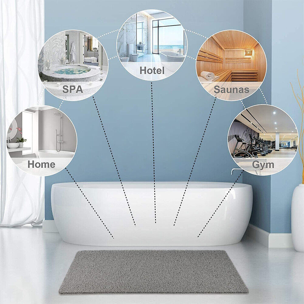 Grey non-slip shower mat – quick-dry water-draining bathroom floor mat for safety and comfort