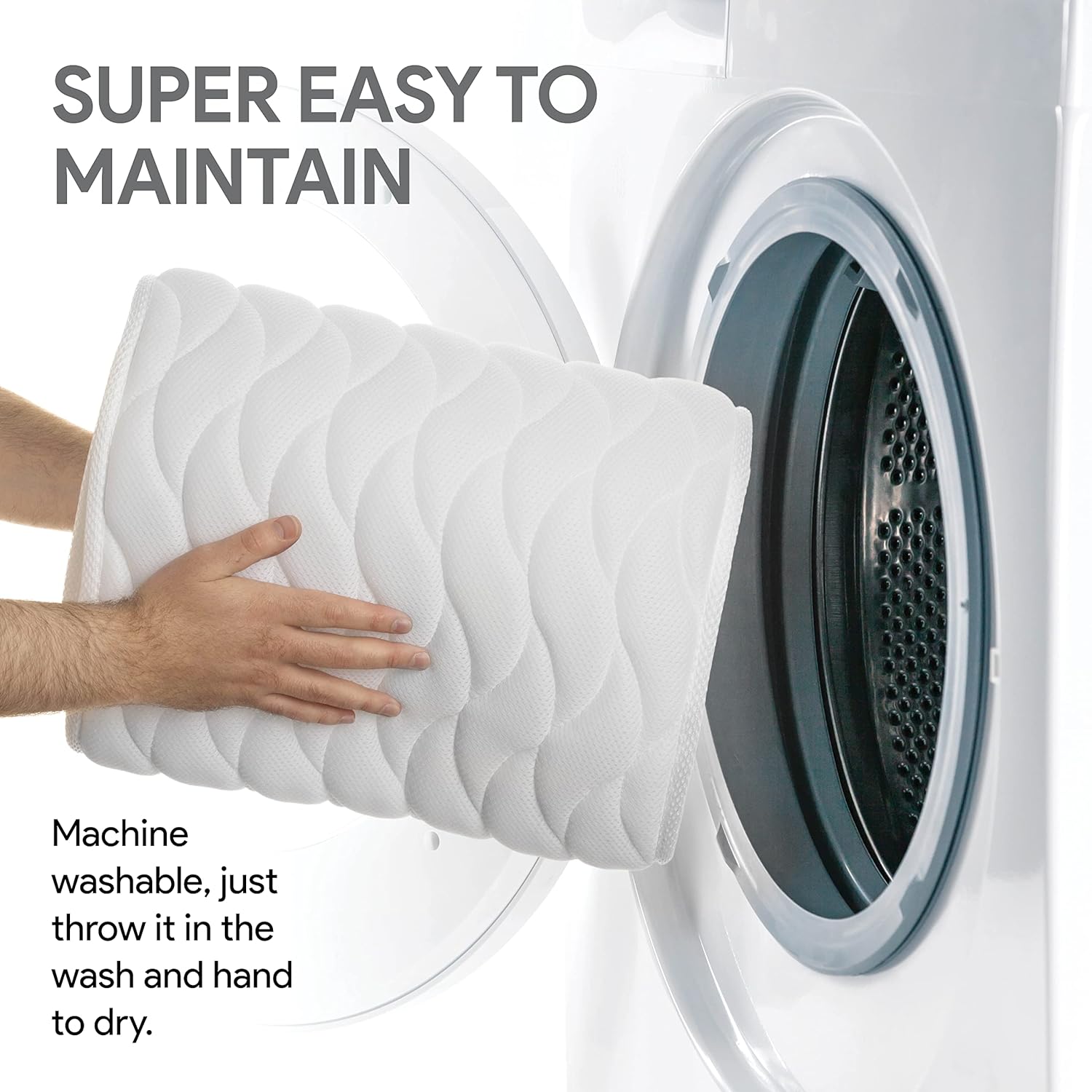 White padded bathtub mat with built-in pillow, full-length non-slip bath cushion for spa and tub comfort