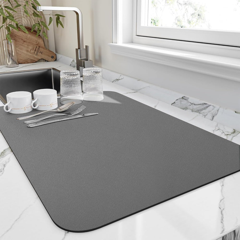 Water-absorbent kitchen counter mat – quick-dry dish drying pad for sink area protection