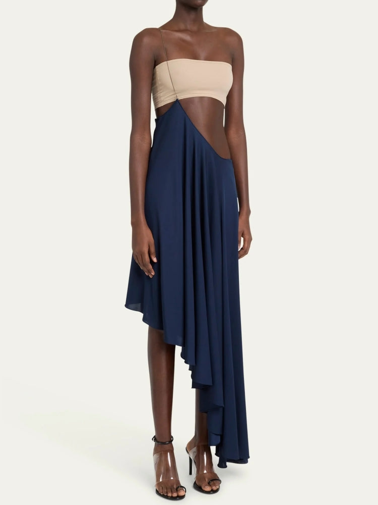 Asymmetric Chain Strap Full Length Skirt