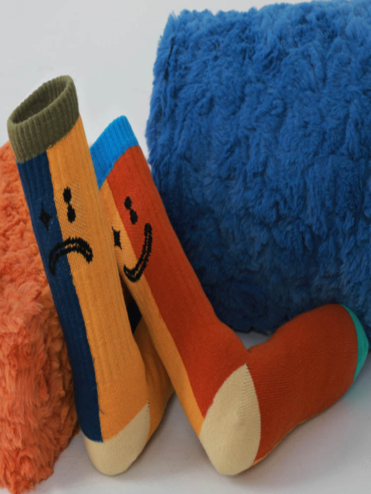 Color Block Asymmetrical Cotton Socks