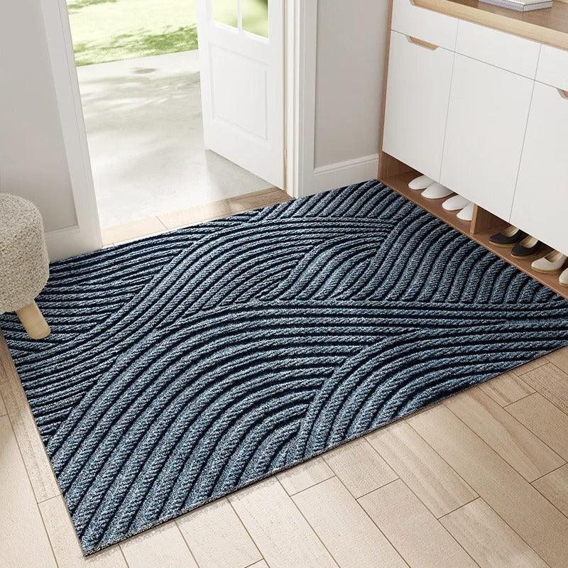 Non-slip gray doormat with curved line design, absorbent entryway rug for front door, hallway, or indoor outdoor use