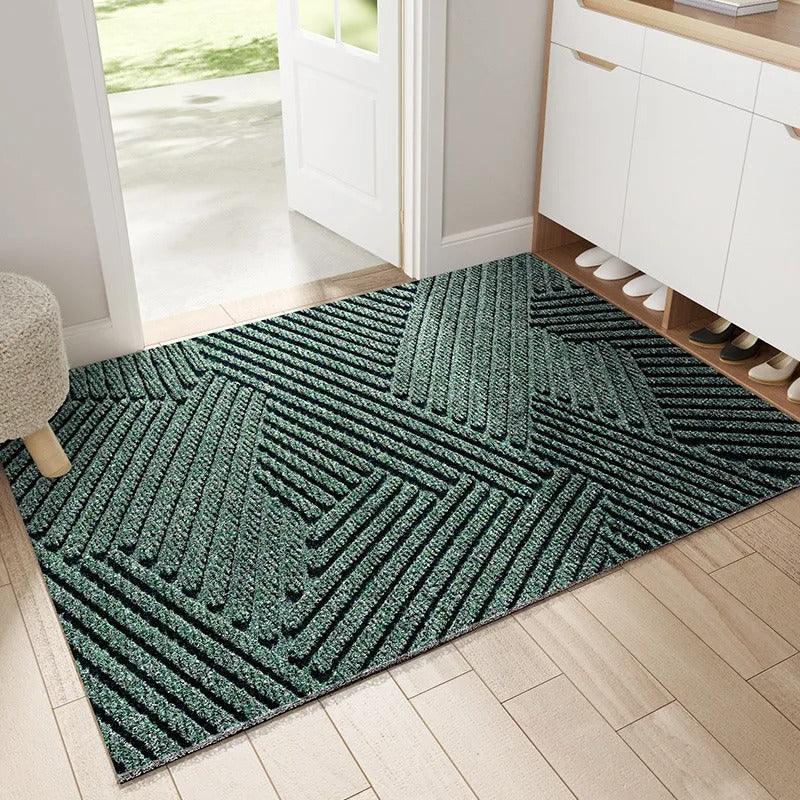 Non-slip gray doormat with curved line design, absorbent entryway rug for front door, hallway, or indoor outdoor use
