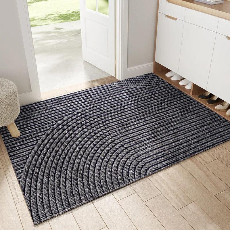 Non-slip gray doormat with curved line design, absorbent entryway rug for front door, hallway, or indoor outdoor use