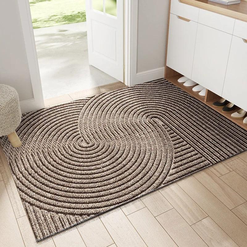 Non-slip gray doormat with curved line design, absorbent entryway rug for front door, hallway, or indoor outdoor use