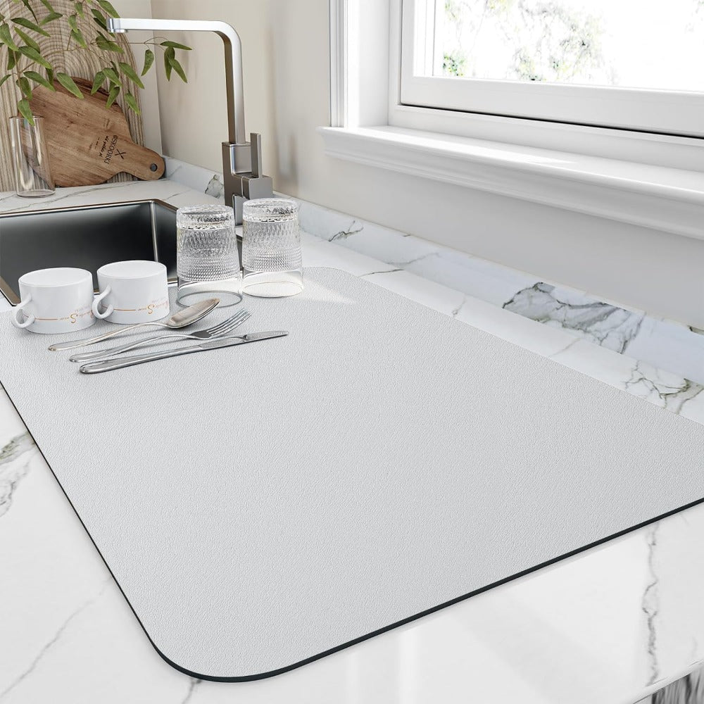Water-absorbent kitchen counter mat – quick-dry dish drying pad for sink area protection