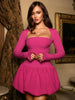 Elegant Puff-Sleeve Mini Dress with Square Neck and Backless Design