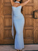 Blue Strapless Bodice and High Waist Skirt with Tie Set