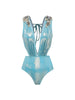 3D Butterfly Blue Glossy Swimsuit Set