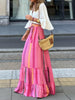 Chevron Pattern High Waist Drawstring Big Swing Maxi Skirt