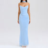 Blue Strapless Bodice and High Waist Skirt with Tie Set