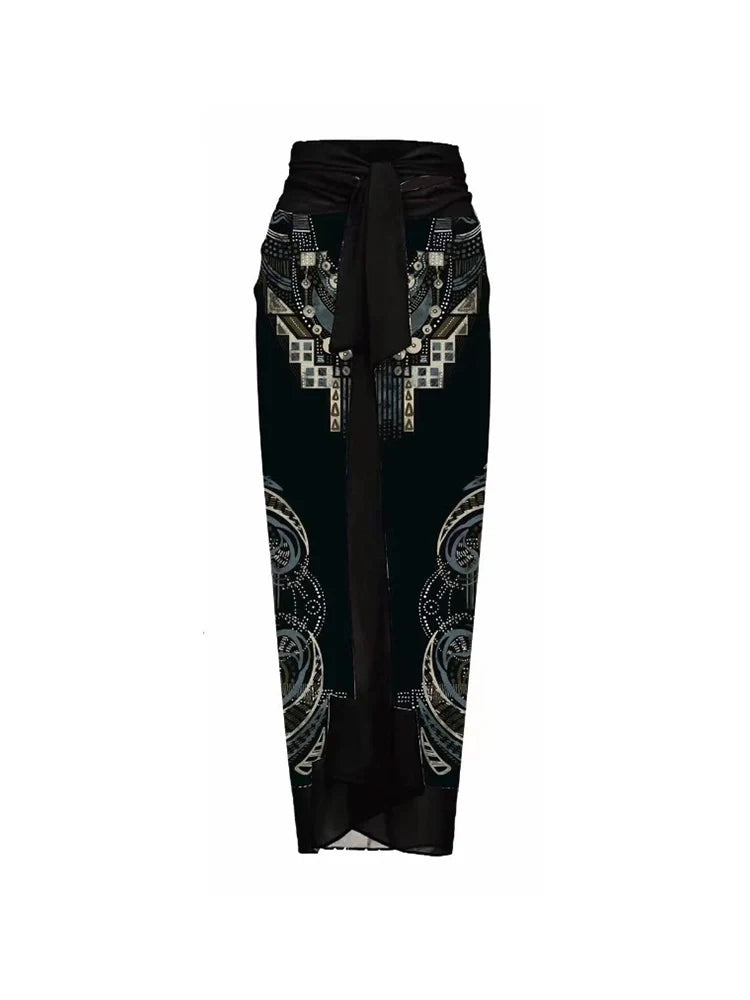 Floral Print One-Piece with 3D Black Flower