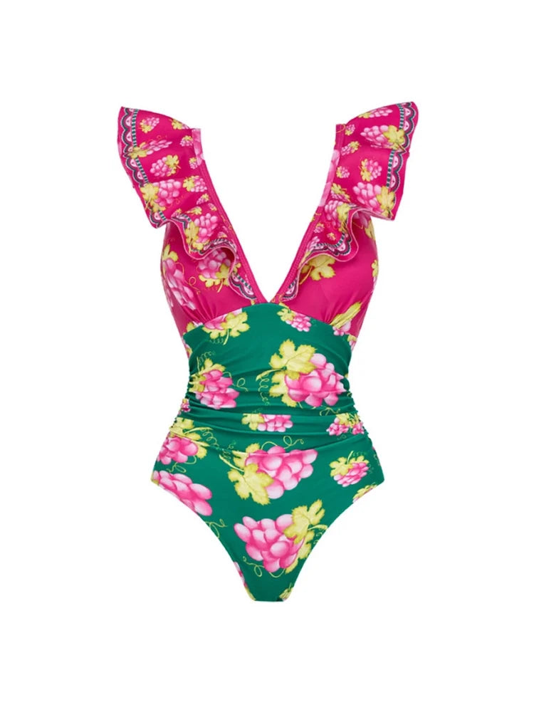 Ruffled Ruched One-Piece Maxi Skirt Set