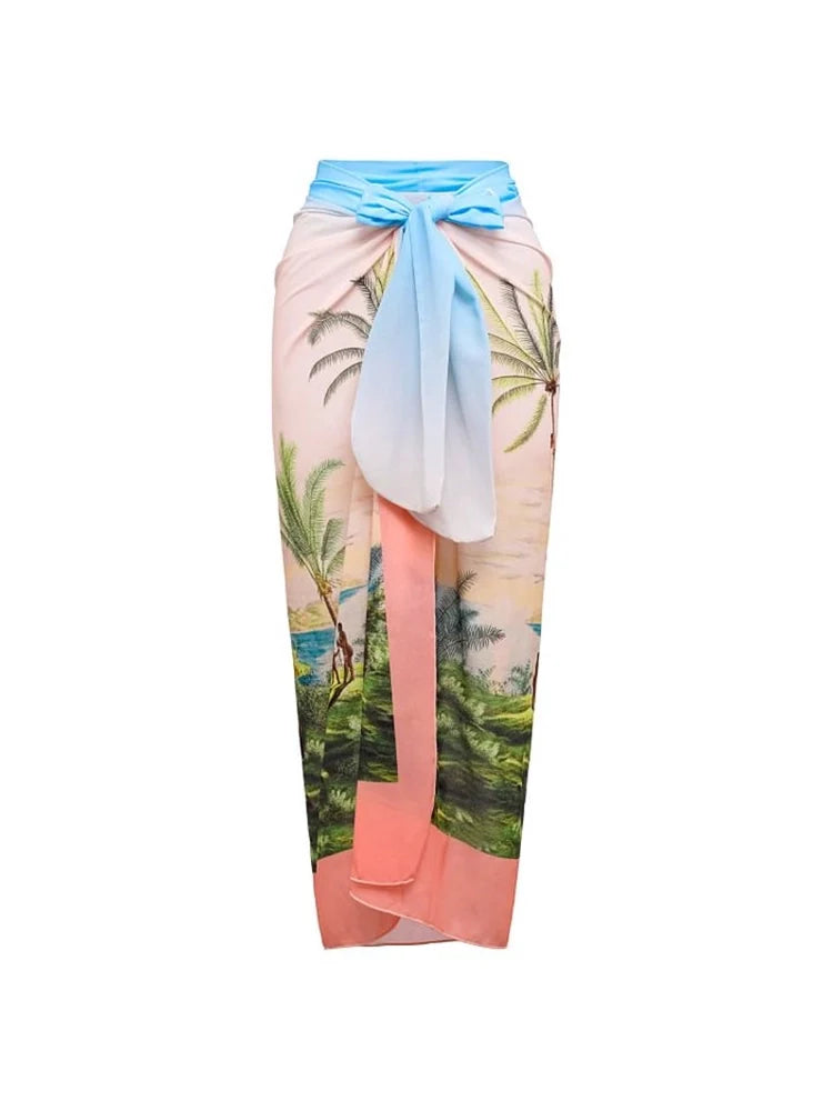 Coconut Tree Print Appliqué One-Piece Swimsuit