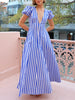 Bubble Sleeve In Stripe Wavy Maxi Dress