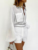 Black White Contrast Shirt Shorts Set