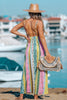 V-neck Backless Halter Print Vacation Dress