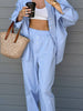 Blue Casual Shirt Two-Piece Set