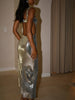 Sequin Cut Out Maxi Dress - Silver