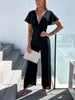 V Neck Mousseline Flutter Sleeve Jumpsuit In Black