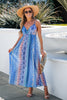 V-neck Backless Halter Print Vacation Dress