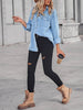 Collared Neck Dropped Shoulder Denim Top- Blue