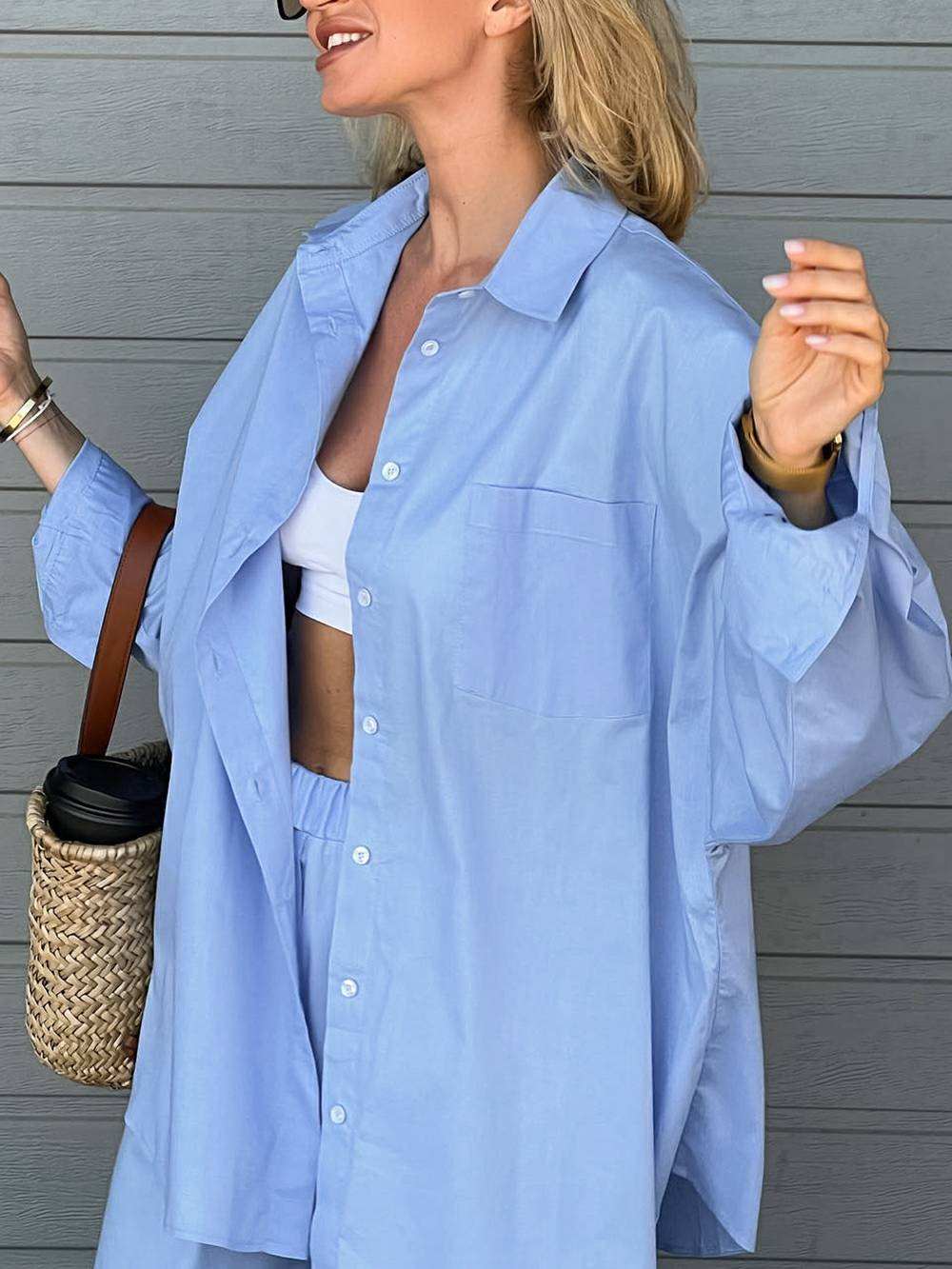 Blue Casual Shirt Two-Piece Set