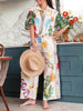 Unique Print Short Sleeve Loose Shirt And Elastic Waist Pants Set