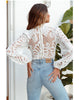 French Style Elegant Flare Sleeve Handmade Lace Eyelet Top